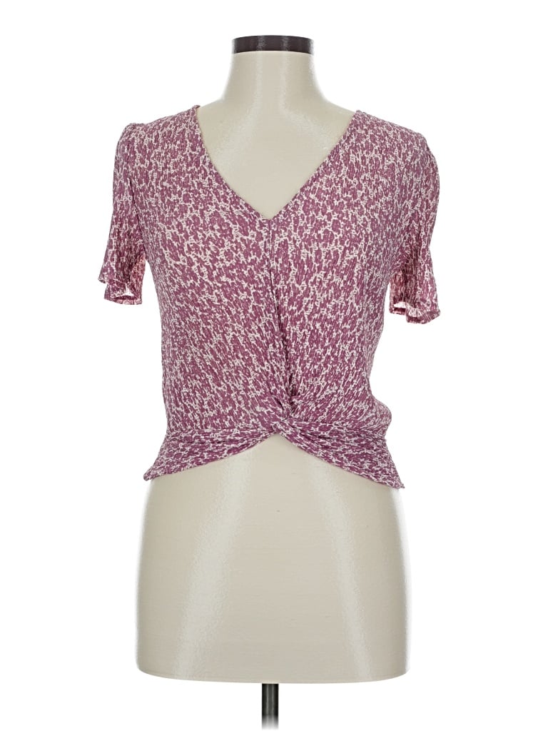 Pre-owned Mng Short Sleeve Top Burgundy Sweetheart Neckline Tops