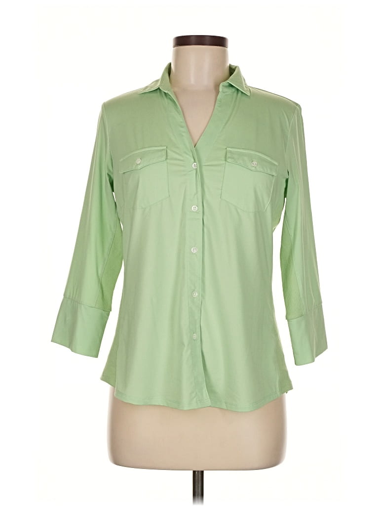 Pre-owned J. Mclaughlin 3/4 Sleeve Button Down Shirt In Green