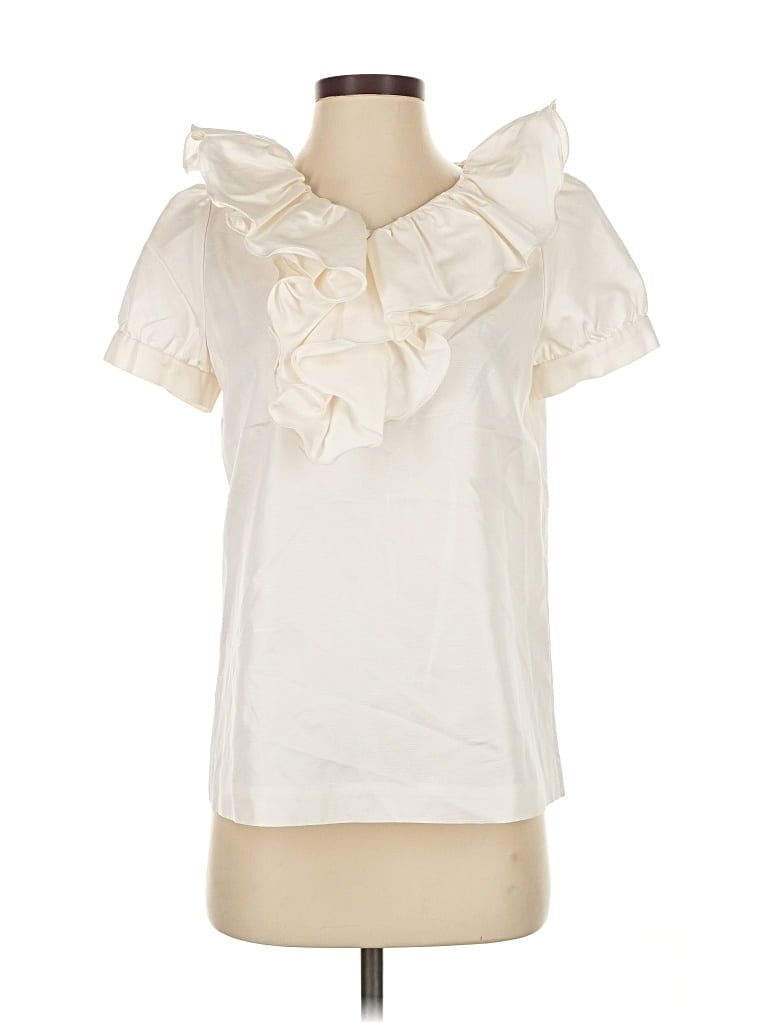 Kate Spade New York Short Sleeve Silk Top Ivory Ruffles Neckline Tops In White
