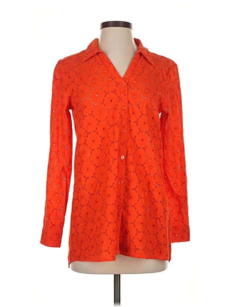 Pre-owned Nicole Miller Long Sleeve Blouse In Orange