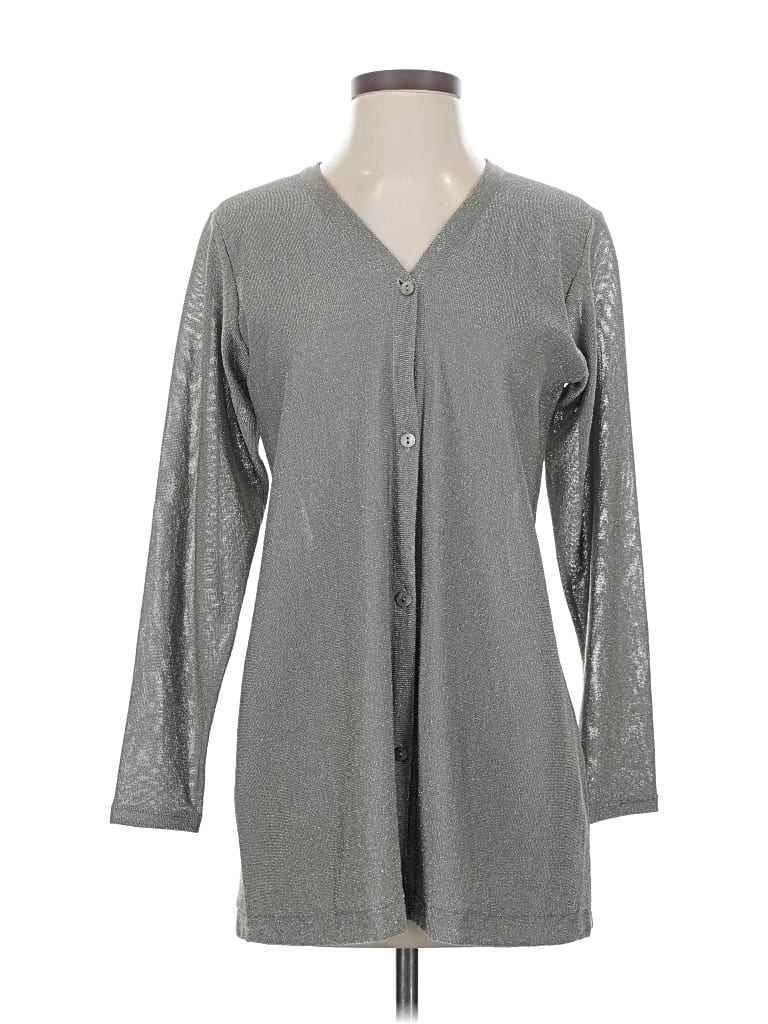 Pre-owned Linda Allard Ellen Tracy Cardigan Sweater In Silver