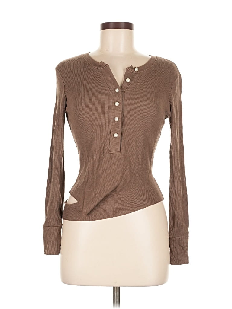 Pre-owned Lna Long Sleeve Henley Shirt In Brown