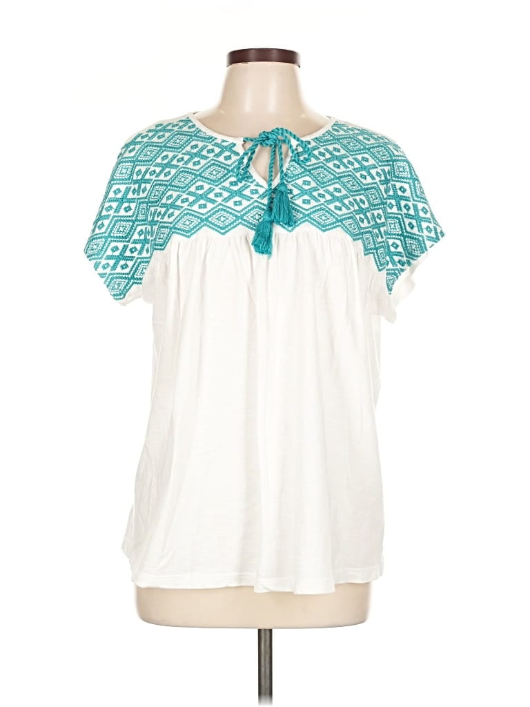 Pre-owned Keep In Touch Short Sleeve Blouse In Blue