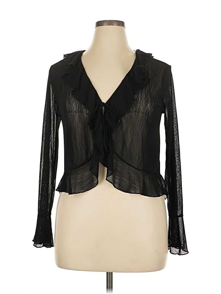 Pre-owned Ember Long Sleeve Blouse In Black