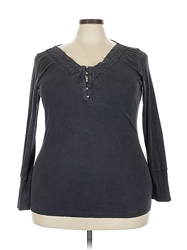 Pre-owned Torrid Long Sleeve Top Gray V Neck Tops