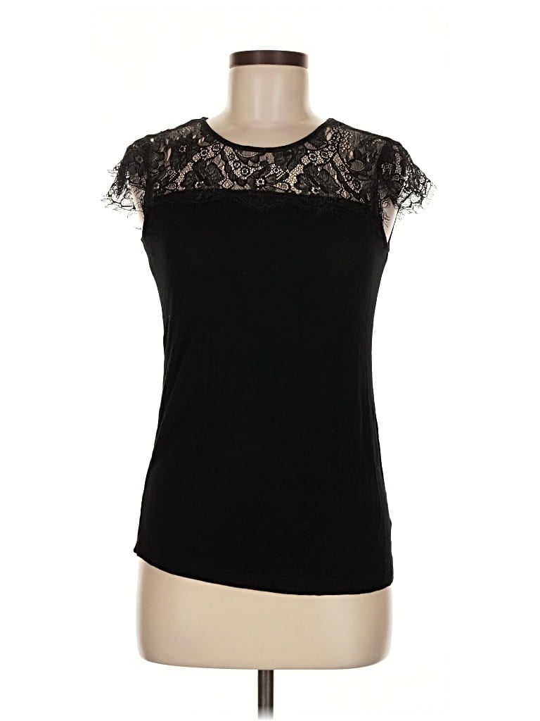 Pre-owned Willi Smith Short Sleeve Top Black Sweetheart Neckline Tops