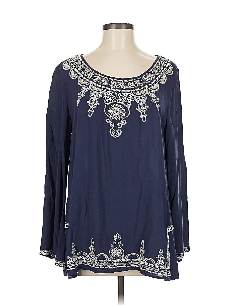 Pre-owned Monoreno Long Sleeve Blouse In Blue