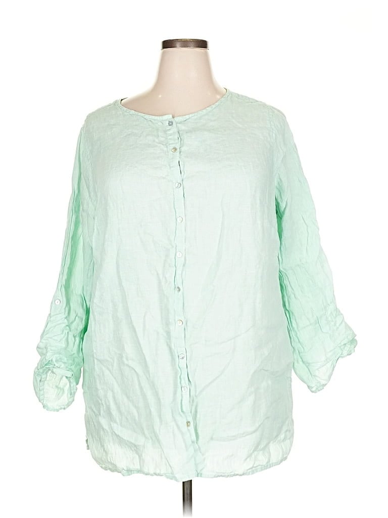 Pre-owned Tahari 3/4 Sleeve Button Down Shirt In Green