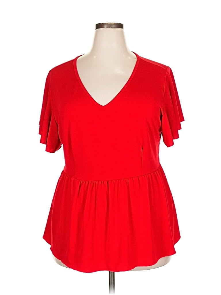 Pre-owned Ashley Stewart Short Sleeve Blouse In Red