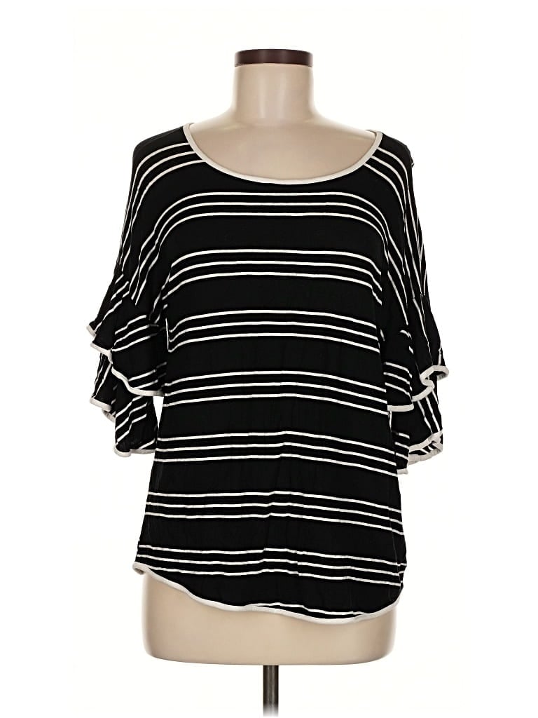 Pre-owned Cable & Gauge Short Sleeve Top Black Scoop Neck Tops