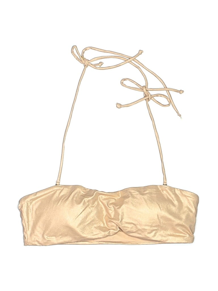 Pre-owned Beach Bunny Swimsuit Top Gold Metallic Pattern Swimwear