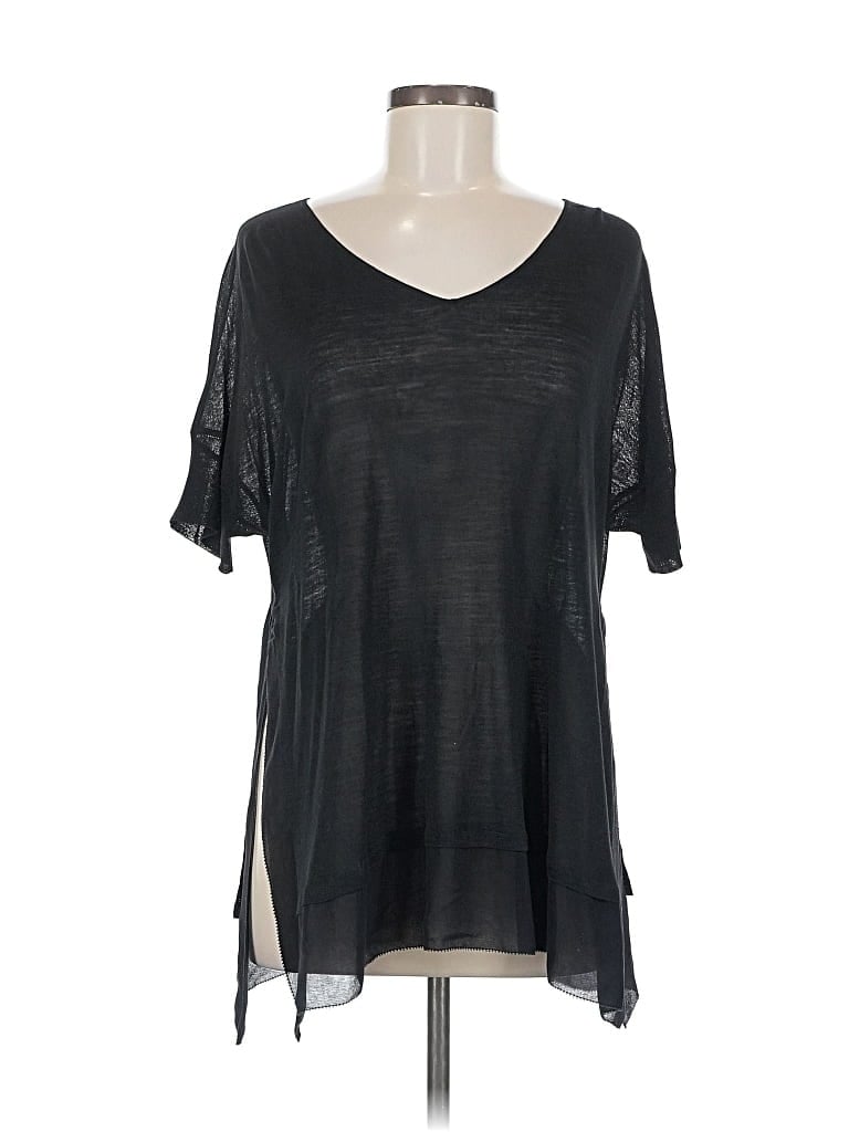 Pre-owned Eileen Fisher Short Sleeve Top Black V Neck Tops