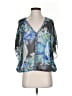 Free People 100% Polyester Print Blue Short Sleeve Blouse Size S - photo 1