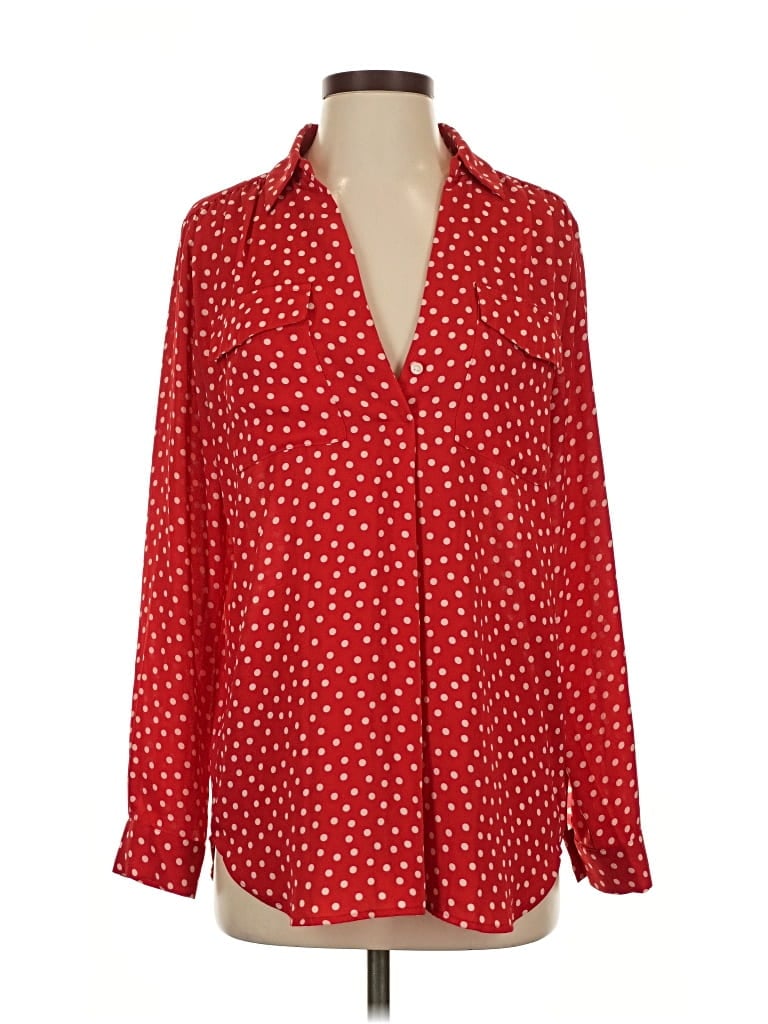 Pre-owned Ann Taylor Long Sleeve Blouse In Red