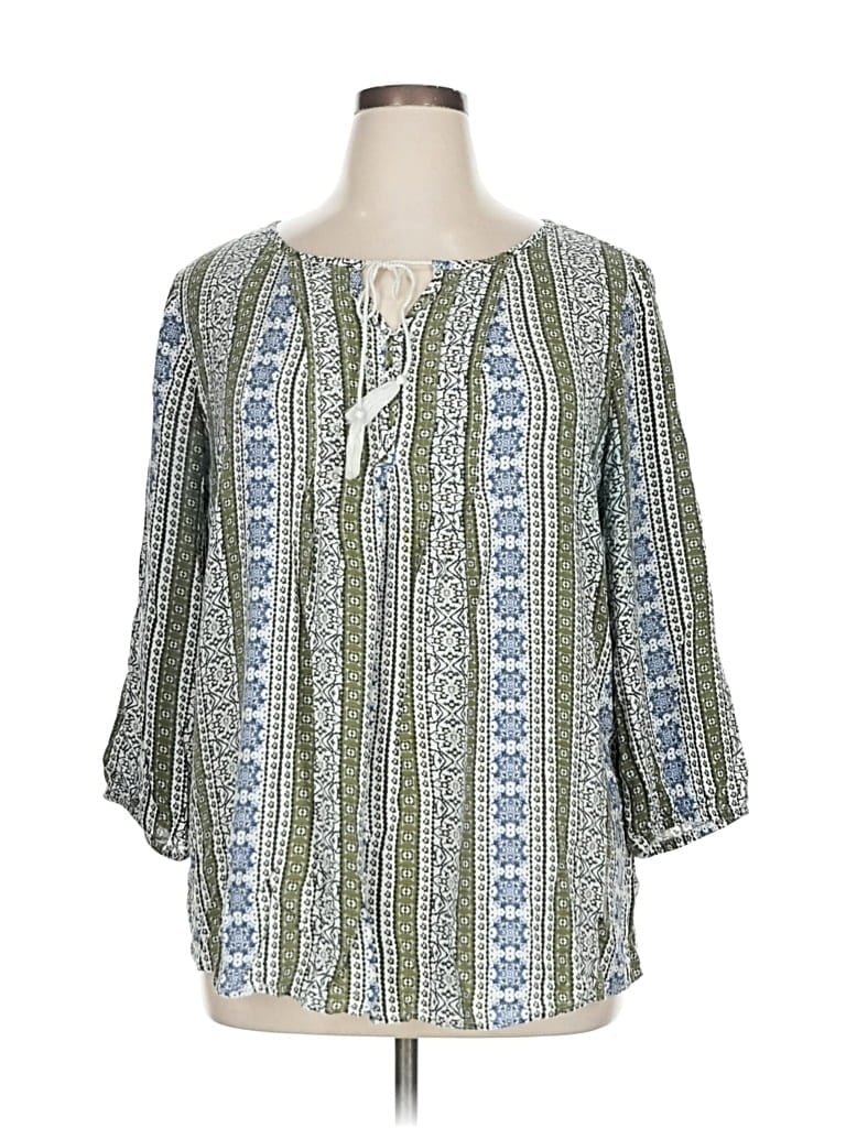 Pre-owned Sonoma Goods For Life 3/4 Sleeve Blouse In Green