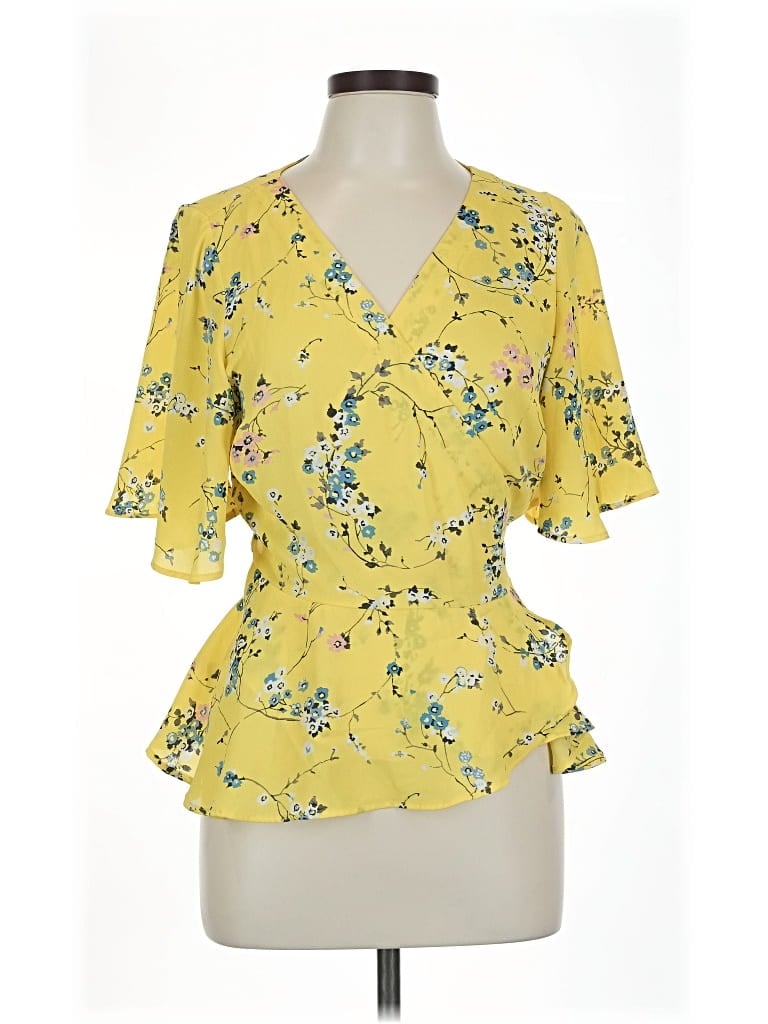 Pre-owned Ann Taylor Loft Short Sleeve Blouse In Yellow
