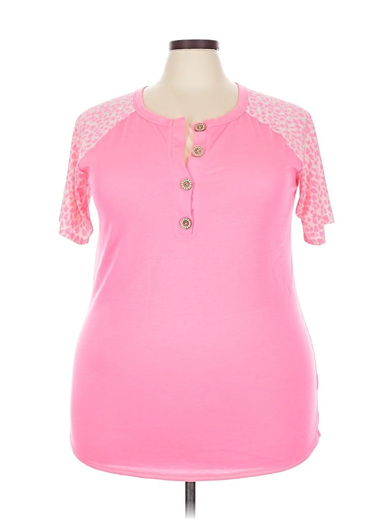 Pre-owned Heimish Usa Short Sleeve Top Pink Keyhole Neckline Tops