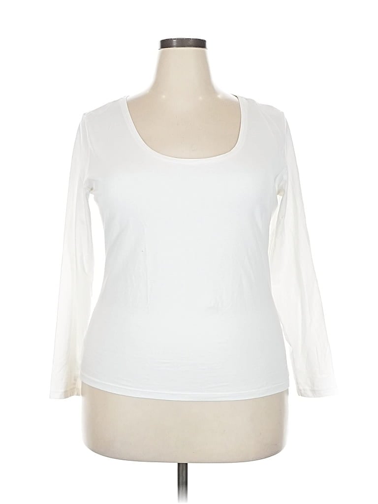 Pre-owned H&m 3/4 Sleeve Top White Scoop Neck Tops