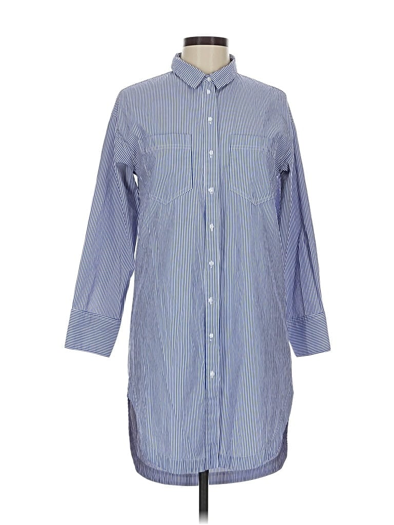 Pre-owned Timing 3/4 Sleeve Button Down Shirt In Blue