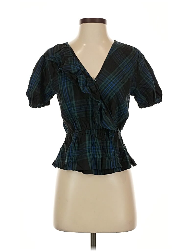 Pre-owned Free Assembly Short Sleeve Blouse In Black