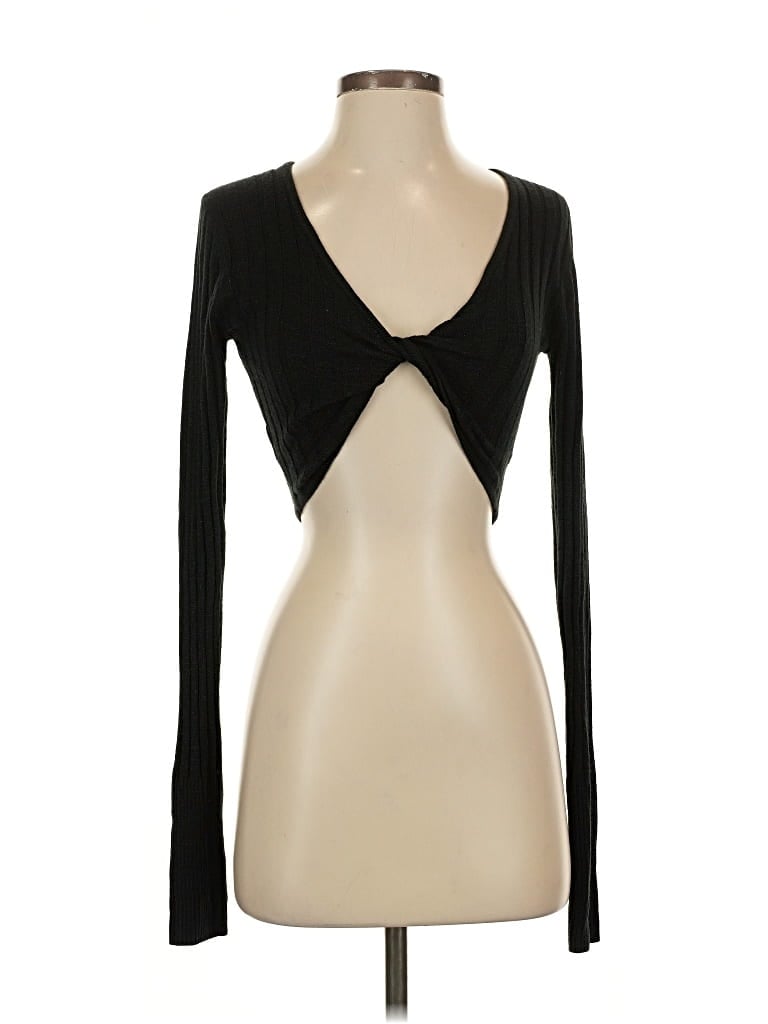 Pre-owned Bloch Long Sleeve Top Black Plunge Neckline Tops