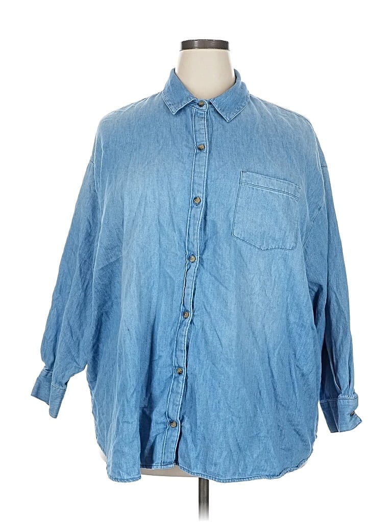 Pre-owned Old Navy 3/4 Sleeve Button Down Shirt In Blue