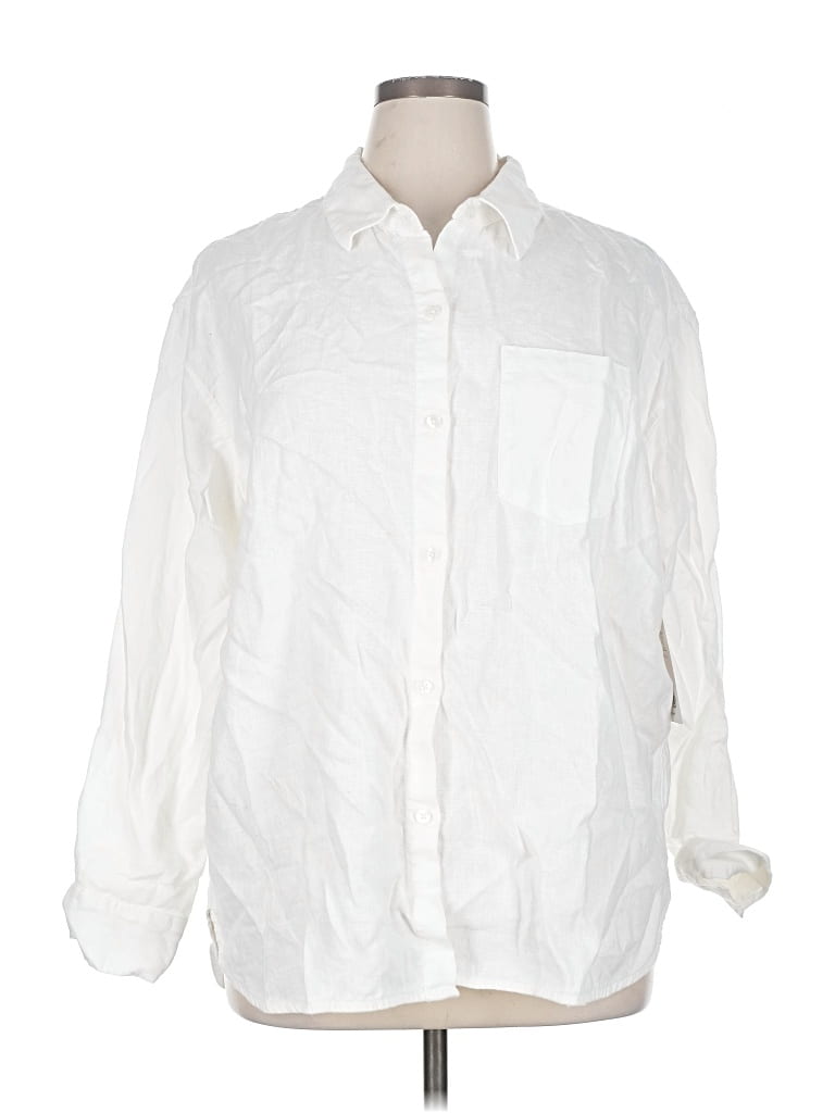 Pre-owned Athleta Long Sleeve Button Down Shirt In White