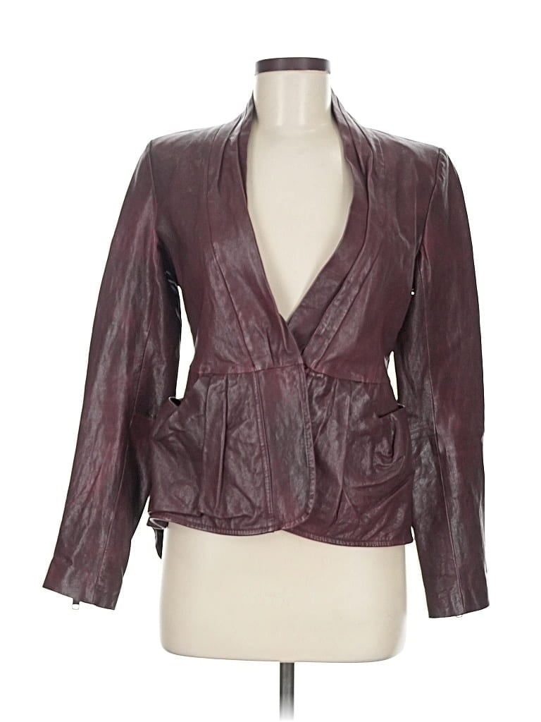 Pre-owned Nanette Lepore Leather Jacket In Burgundy