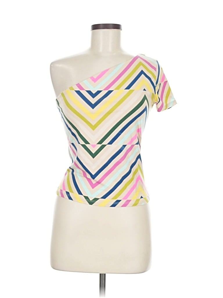 Pre-owned Guess Short Sleeve Top Yellow One Shoulder Neckline Tops