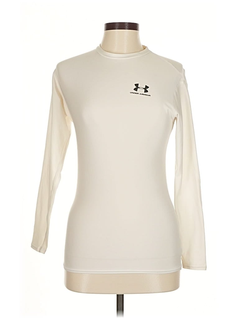 Pre-owned Under Armour Long Sleeve Top Ivory Crew Neck Tops In White