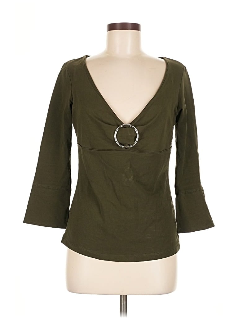 Pre-owned Karen Millen 3/4 Sleeve Top Green Keyhole Neckline Tops