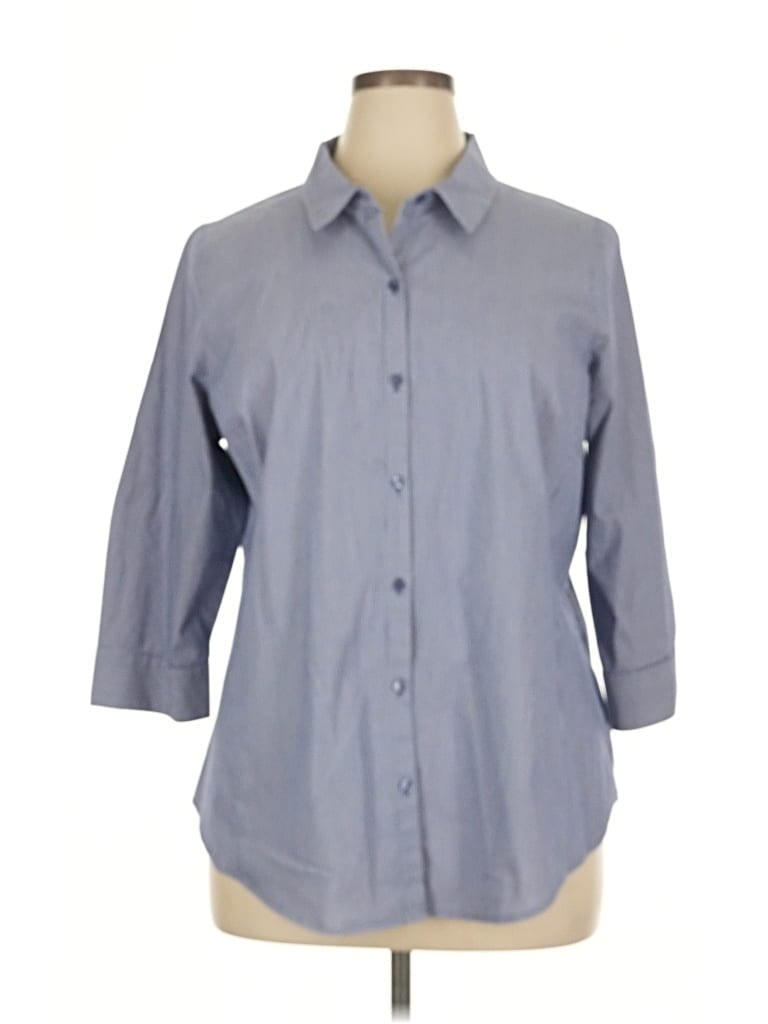 Pre-owned Worthington 3/4 Sleeve Button Down Shirt In Blue