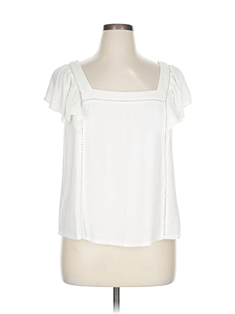 Pre-owned Skies Are Blue Short Sleeve Top Ivory Square Neckline Tops In White