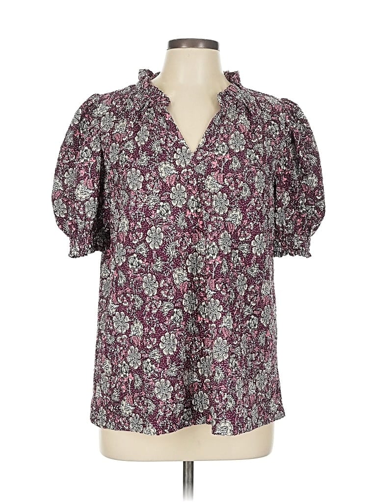 Pre-owned Ann Taylor Loft Short Sleeve Blouse In Purple