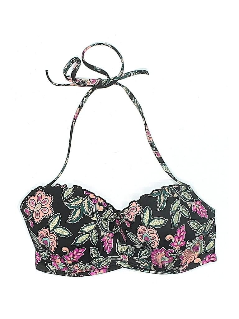 Pre-owned Shade & Shore Swimsuit Top Black Floral Pattern Swimwear