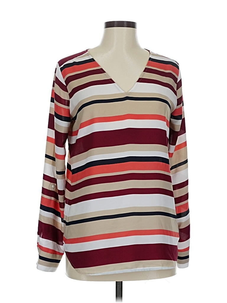 Pre-owned Ann Taylor Factory Long Sleeve Blouse In Burgundy