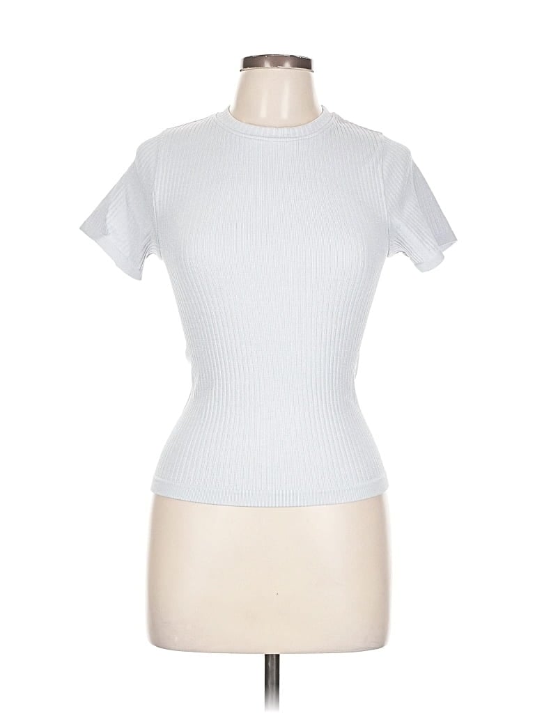 Pre-owned Victoria's Secret Pink Short Sleeve Top Silver Mock Neckline Tops