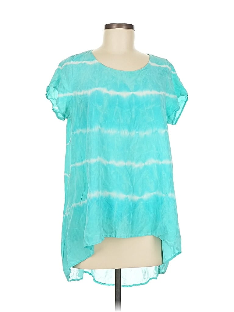 Pre-owned Gypsy 05 Short Sleeve Top Teal Tie-dye Pattern Scoop Neck Tops In Blue