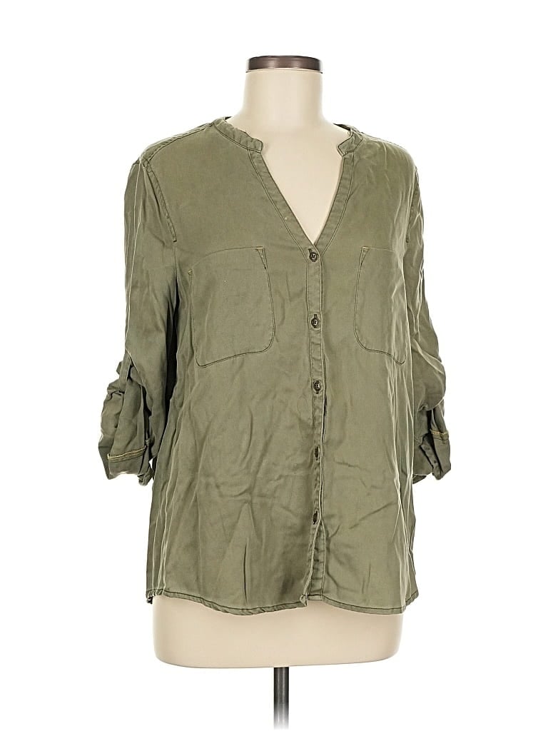 Pre-owned Holding Horses 3/4 Sleeve Button Down Shirt In Green
