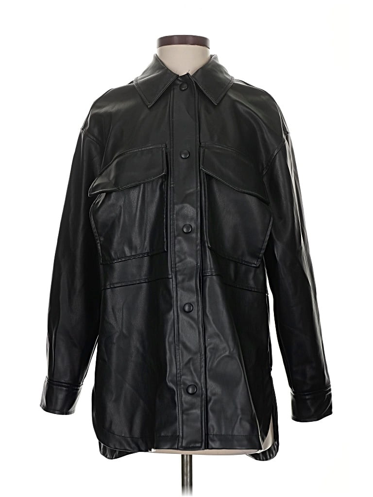Pre-owned Zara Faux Leather Jacket In Black