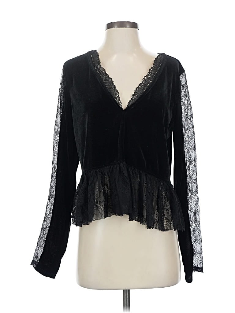 Pre-owned Free People Long Sleeve Blouse In Black