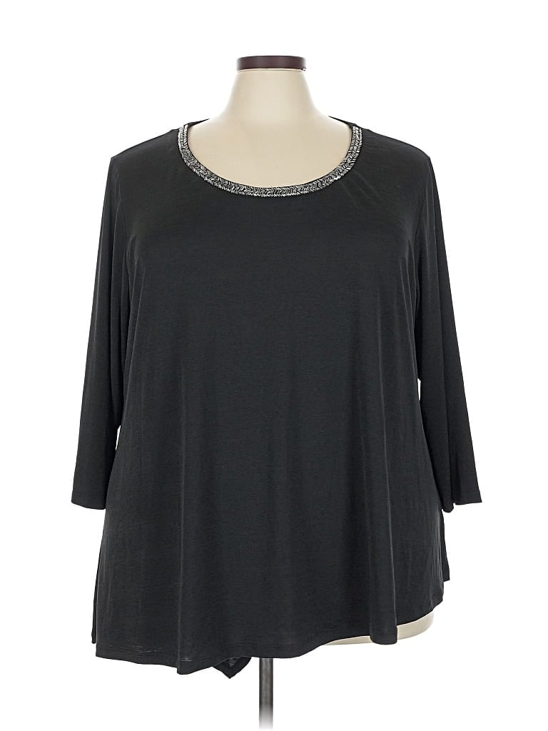 Pre-owned Cato 3/4 Sleeve Top Gray Scoop Neck Tops