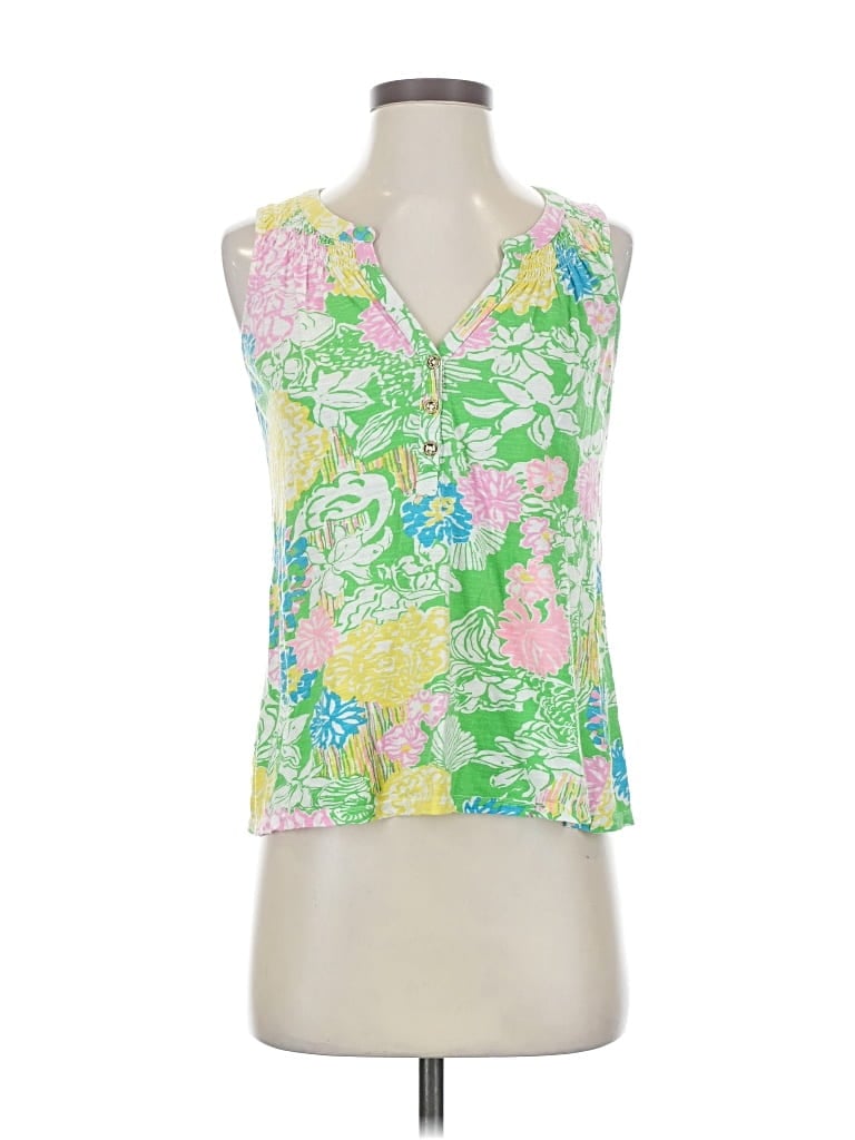 Pre-owned Lilly Pulitzer Tank Top Green Halter Neckline Tops