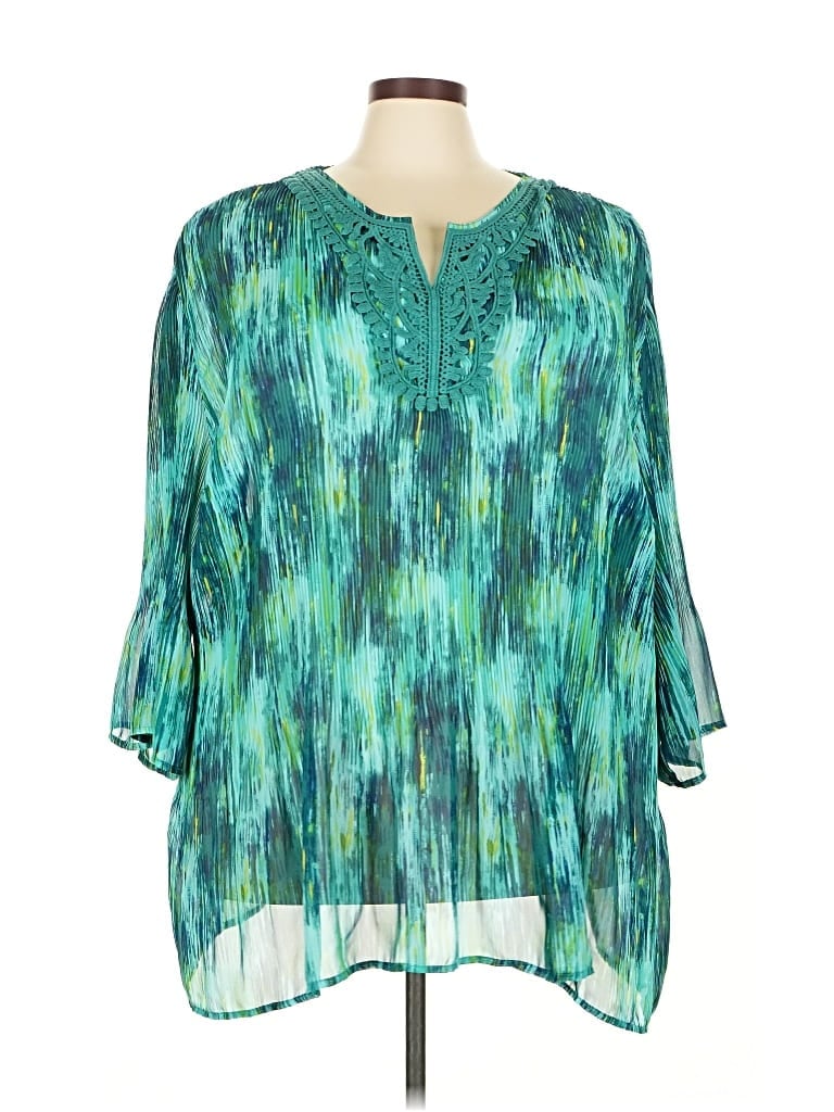 Pre-owned Maggie Barnes For Catherines 3/4 Sleeve Blouse In Blue