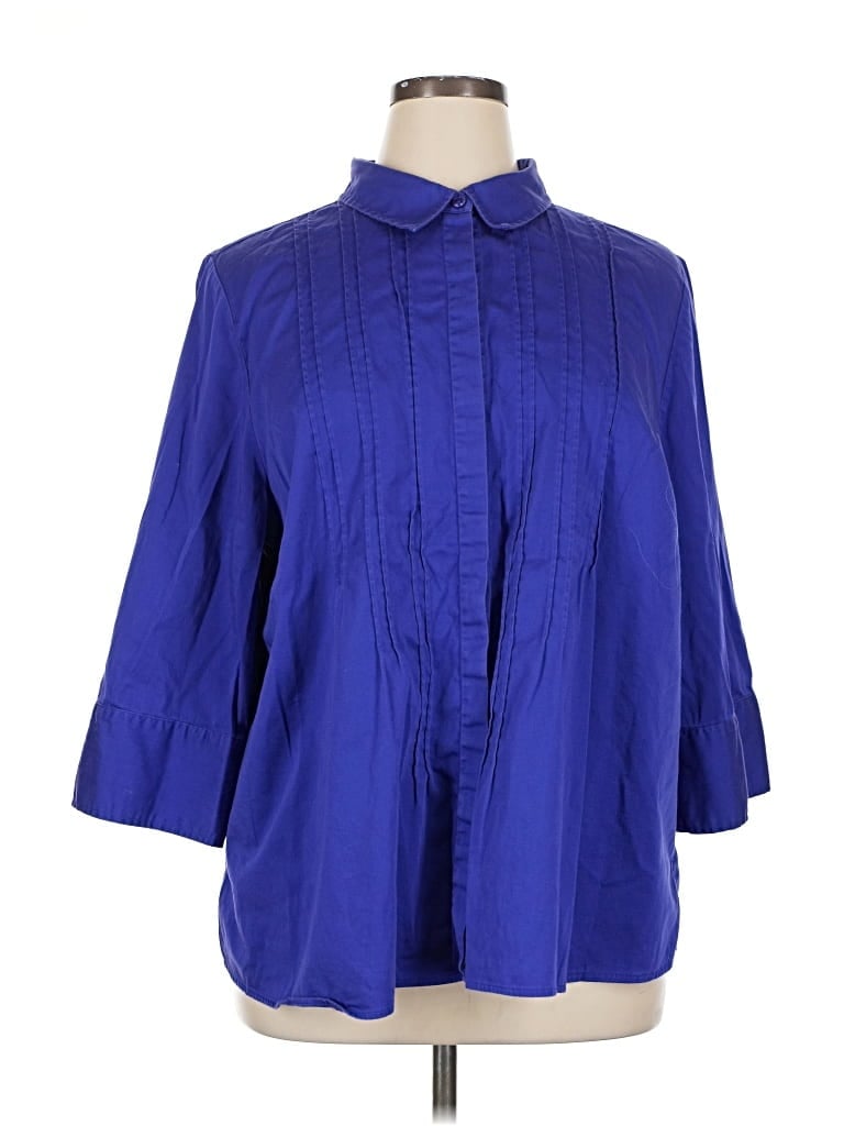 Pre-owned Maggie Barnes For Catherines 3/4 Sleeve Button Down Shirt In Blue