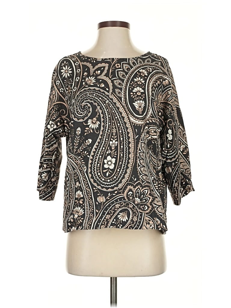 Pre-owned Soft Surroundings 3/4 Sleeve Top Black Boatneck Tops