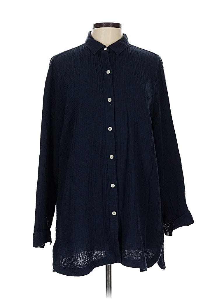 Pre-owned Jjill Long Sleeve Button Down Shirt In Blue