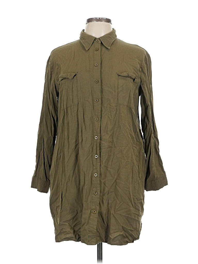 Pre-owned Assorted Brands 3/4 Sleeve Button Down Shirt In Green