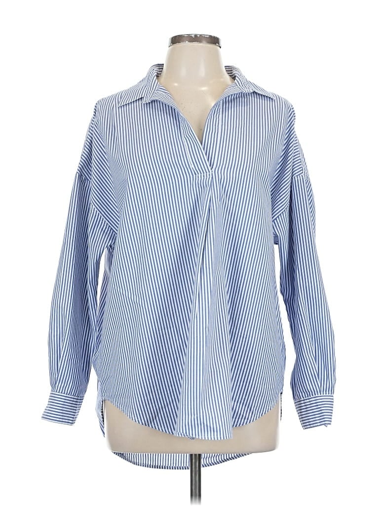 Pre-owned T Tahari Long Sleeve Button Down Shirt In Blue