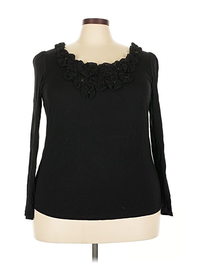 Pre-owned Adrienne Vittadini Long Sleeve Top Black Sweetheart Neckline Tops